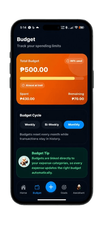 Budget app screen