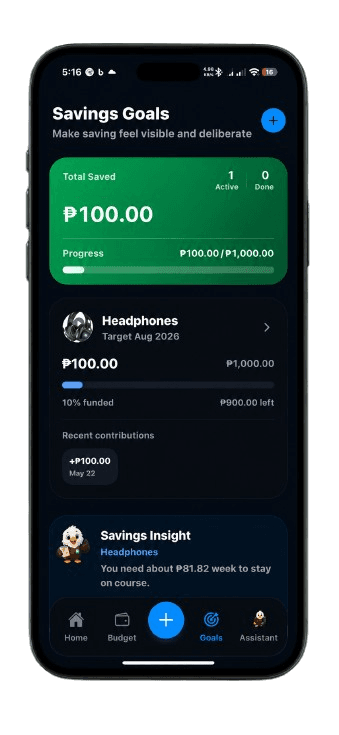 Goals app screen
